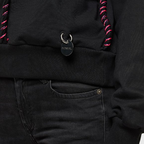 Diesel Black Cotton Pink Rope Sweatshirt F-Twister Size Medium Metal Tag Detail - Picture 3 of 11